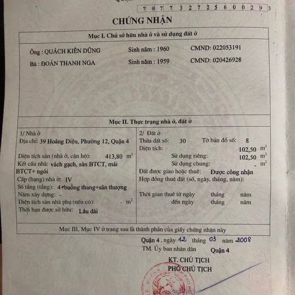 Bán toà nhà 39 - 41 Hoàng Diệu, P. Xóm Chiếu, Quận 4