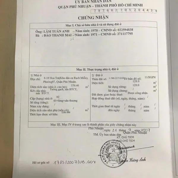 Bán nhà 8 - 10 Hoa Trà, P. Cầu Kiệu, Quận Phú Nhuận