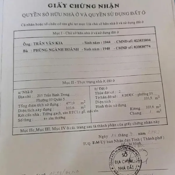 Bán nhà 205 Trần Bình Trọng, P. Chợ Quán, Quận 5