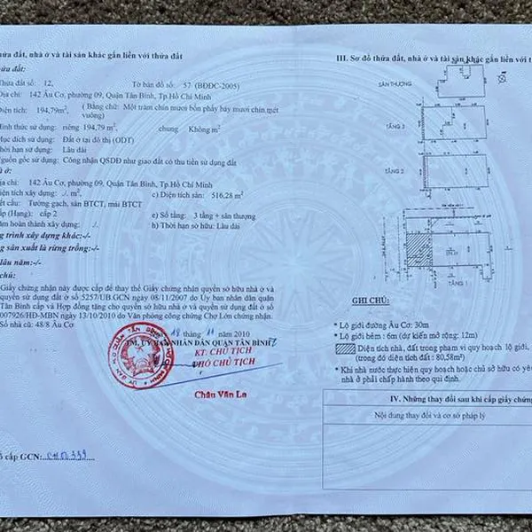 Bán nhà 142 Âu Cơ, Phường Tân Hoà, Quận Tân Bình