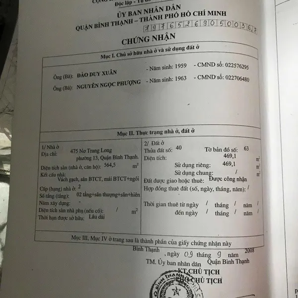 Bán nhà 475 Nơ Trang Long, P. Bình Lợi Trung, Quận Bình Thạnh