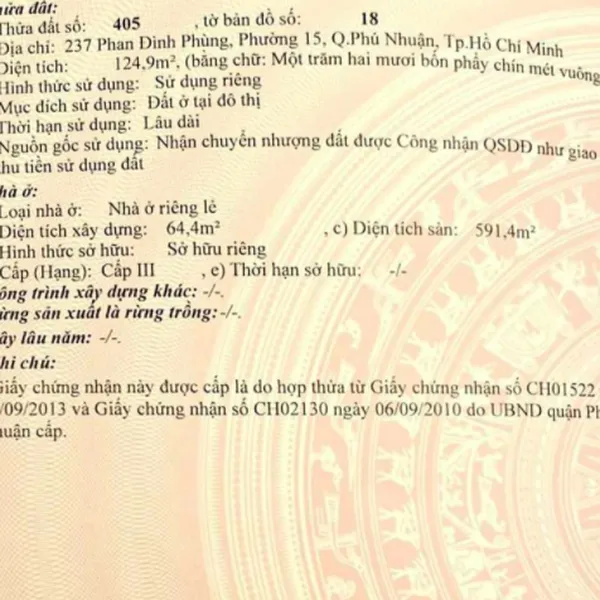 Bán nhà 237 đường Phan Đình Phùng,&nbsp;Phường 15,&nbsp;Quận Phú Nhuận