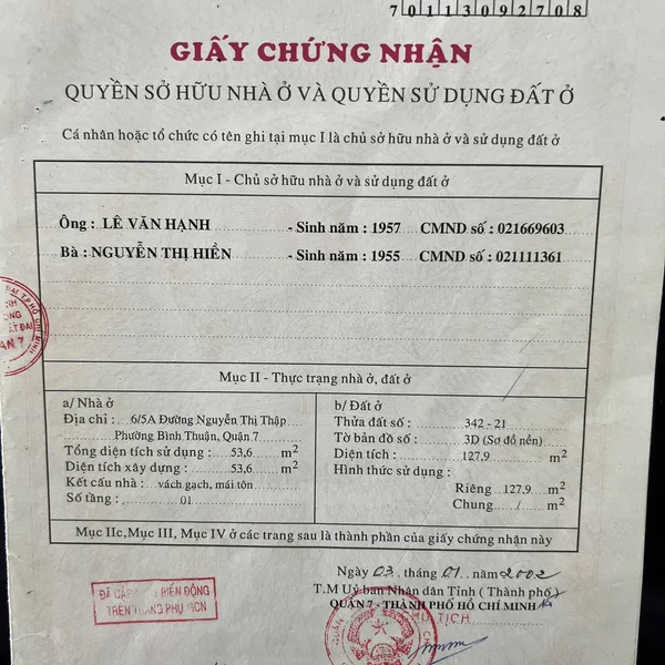 Bán nhà 124&nbsp;Nguyễn Thị Thập, P. Bình Thuận, Quận 7